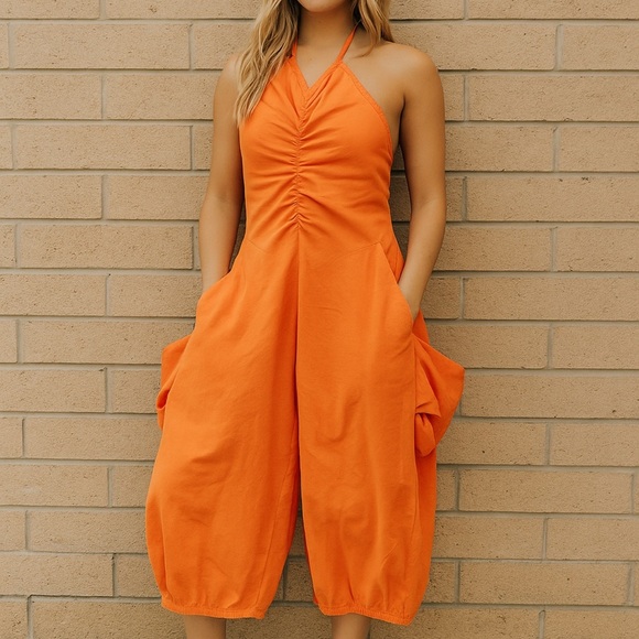 Free People Movement Hot Shot Onesie Jumpsuit Neon Orange boho Tropic Sport - Picture 9 of 10